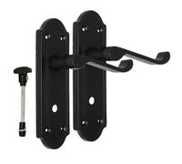 Epsom Door Handle Victorian Style Matt Black Bathroom Lever Set - Lever on Backplate - Includes Sash Lock - 1 Pair