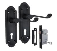 Epsom Door Handle Victorian Style Matt Black Internal Lock Door Handle Set - Lever on Backplate - Includes 3 Lever Mortice Sash Lock - 1 Pair