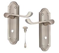 Epsom Door Handle Victorian Style Satin Finish Bathroom Set - Lever on Backplate - Includes Privacy Turn & Sash Mechanism - 1 Pair