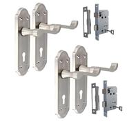 Epsom Door Handle Victorian Style Satin Nickel Internal Lock Door Handle Sets - Lever on Backplate - Includes 3 Lever Mortice Sash Lock - 2 Pairs