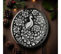 Epsom Door Handles Round Solar Wall Panel with Peacock Design Warm LED Light 40cm x 40cm x 5cm Weatherproof Decorative Wall Art for Garden Patio and Outdoor Use