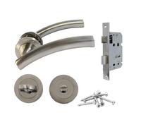 Epsom Door HandleSatin Nickel Bathroom Door Handle with Sash Lock & Turn/Release - 134mm Lever, 54mm Rose