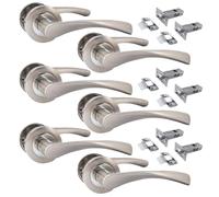 Epsom Duo Twist Door Handle - Satin Chrome Lever on Rose | Latch, Escutcheon, or Bathroom Privacy with Thumb Turn | 1, 4 or 6 Pairs (4 x Pair of Door Handles + Tubular Latch)