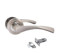 Epsom Duo Twist Door Handle - Satin Chrome Lever on Rose | Latch, Escutcheon, or Bathroom Privacy with Thumb Turn | 1, 4 or 6 Pairs (1 x Pair of Door Handles + Tubular Latch)