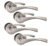 Epsom Duo Twist Door Handle - Satin Chrome Lever on Rose | Latch, Escutcheon, or Bathroom Privacy with Thumb Turn | 1, 4 or 6 Pairs (4 x Pair of Door Handles)