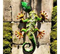 Epsom Metallic Green Gecko Wall Art 39 X 18 X 3.2 Cm Hand-Painted Metal Lizard Decor for Indoor Outdoor Weatherproof Hanging Garden Patio Home Decoration