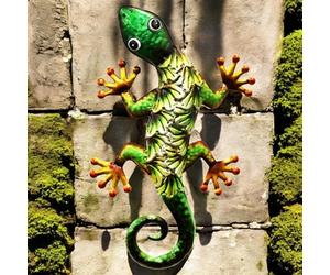Epsom Metallic Green Gecko Wall Art 39 X 18 X 3.2 Cm Hand-Painted Metal Lizard Decor for Indoor Outdoor Weatherproof Hanging Garden Patio Home Decoration