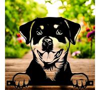 Epsom Peeking Pet Silhouettes - Boxer, Bulldog, Rottweiler | Weatherproof Metal Fence & Wall Art | Indoor & Outdoor Animal Designs for Garden, Porch, or Home (Rottweiler Peeking Dog Silhouette)