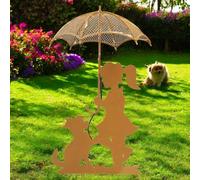 Epsom Door Handle Rustic Girl & Dog Silhouette with Solar Umbrella - 44 x 20 x 17.5 CM | Outdoor Metal Garden Statue with Soft Solar Lighting | Weatherproof Yard, Lawn & Patio Décor