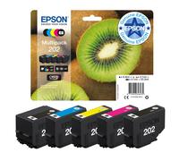 Epson 202 Kiwi Genuine Multipack, 5-colours Ink Cartridges, Claria Premium Ink, Black/Yellow/Magenta/Cyan, Standard Capacity