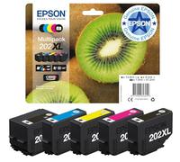 Epson 202XL Kiwi Genuine High Yield Multipack, 5-colours Ink Cartridges, Claria Premium Ink