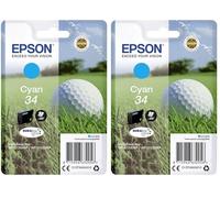 Epson 34 Cyan Golfball Genuine, DURABrite Ultra Ink Cartridge, Standard Capacity (Pack of 2)