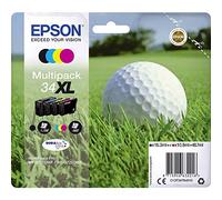 Epson 34XL Golfball Genuine High Yield Multipack, 4-colours DURABrite Ultra Ink Cartridges, Black/Yellow/Magenta/Cyan, XL High Capacity