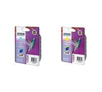 Epson C13T08054011 Original T0805 Claria Ink Cartridge, Light Cyan, Genuine &Original C13T08044011 T0804 Yellow Ink Cart, Genuine
