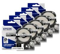 Epson LABELWORKS 205STBWPX-5PK Genuine Tape Cartridge - 5 Unit Pack of Black on White Shrink Tube Industrial Label Maker Tape - AWG 8-12, 3/16" (5MM) Wide, 8 ft (96") - 5 Pack