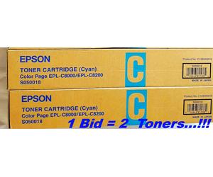 EPSON S050018 2 x Cyan TONERS C13S050018 EPL-C8000 C8200 GENUINE NEW SEALED