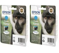 Epson T0892 Monkey Genuine Cyan Ink Cartridge DuraBrite Ultra (Pack of 2)