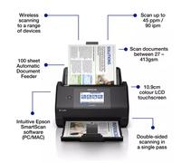 WorkForce ES-590W Wireless Document Scanner | 45ppm / 90ipm | 100-Sheet Auto Document Feeder | 10.9cm Touchscreen| Colour | Wirelessly Scan to Multiple Locations | Up to A4