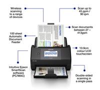 WorkForce ES-590W Wireless Document Scanner | 45ppm / 90ipm | 100-Sheet Auto Document Feeder | 10.9cm Touchscreen| Colour | Wirelessly Scan to Multiple Locations | Up to A4