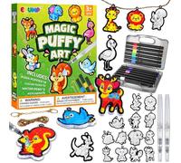 EPUMP 15Pcs Animal Puffy Art Craft Kits for Kids, 3D Magic Foam Texture Painting Art Kit with 12 Colour Pens, DIY Colouring Arts and Crafts for Boys Girls Age 3 4 5 6