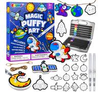 EPUMP 15Pcs Space Puffy Art Craft Kit for Kids, 3D Magic Foam Texture Painting Art Kit with 12 Colour Pens, DIY Colouring Arts and Crafts for Boys Girls Age 3 4 5 6
