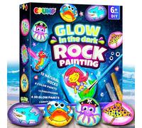 EPUMP Rock Painting Kit for Kids, Glow in the Dark Natural Stone Paint Set, DIY Arts and Crafts Kit for Kids Ages 6-12, Creative Gift for Boys and Girls