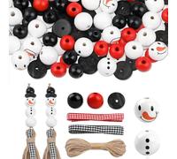 Epunk 103pcs Christmas Wooden Beads Decoration Snowman Craft Beads Set with 100 Beads + 3 Cords (20mm/14mm, 4mm Hole) - DIY UK Festive Decor