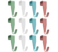 Epunk 12 Pack Carbon Steel Over Door Hooks - No Drill Hangers 2kg Capacity for Wardrobe Cupboard Bathroom Multi Colour White Green Blue Red Space Saving