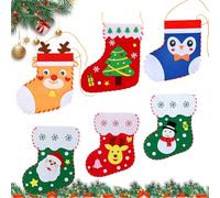 Epunk Bulk Christmas Stockings DIY Craft Kit - 6 Pack Mini Stocking Decorations for Kids, 17x20cm Non-Woven Santa Snowman Tree Designs