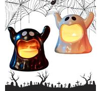 Epunk Halloween Ghost Lights (2-Pack) - LED Spooky Ghost Night Light with 3 Button Batteries, 8x7.5x8cm PVC Ghost Tealight Holder for Party Decor, Kids Room & Table Centerpiece