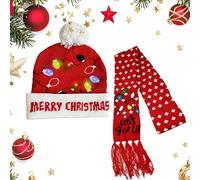 Epunk Kids LED Christmas Hat & Scarf Set - Glowing Light Up Accessories with Flashing Lights (Green/Red, Soft Acrylic) (Red, One Size)