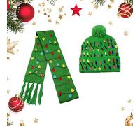 Epunk Kids LED Christmas Hat & Scarf Set - Glowing Light Up Accessories with Flashing Lights (Green/Red, Soft Acrylic) (Green, One Size)