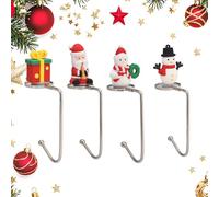 Epunk Metal Christmas Stocking Hooks Set of 4 - Santa, Snowman & Gift Box Designs, No-Slip Fireplace Holders, Durable Iron Decor (UK)