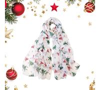Epunk Women's Large Christmas Scarf 90x180cm - Premium Voile Festive Wrap with Snowflake Print (Lightweight & Multipurpose) (White Christmas Tree)