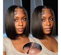 EQ DUOUPA Wear and Go Glueless Bob Wig Human Hair Pre Cut Short Straight Lace Front Wig 5x5 HD Lace Closure Human Hair Wigs for Beginners Natural