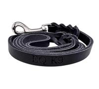 EQ K9 Braided Leather Dog Lead 1.2m - Genuine Buffalo Leather Leash with Strong Clip - Durable Training Lead for Small, Medium & Large Dogs - Comfortable Grip for Walking & Obedience (Leather Black)