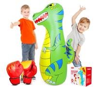 EQARD Punching Bag for Kids 120cm Inflatable Dinosaur Bop Bag with Thicker Safe Material Instant Bounce Back with Boxing Gloves Karate Kickboxing Taekwondo Kids Gift for Age 3-9 Girls Boys (Green)