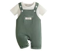 Eqenkely Baby Boy Clothes Newborn Striped/Solid Color T-Shirt with Suspender Overall Shorts Set Summer Outfits Set Green 18-24 Months