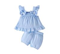 Eqenkely Baby Girl Summer 2Pcs Outfits Clothes Cute Ruffle Sleeveless Tops with Shorts Pants Set for 6M-4T Blue-Solid color 3-4 Years