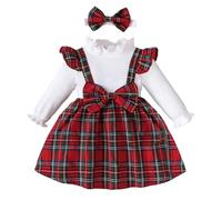 Eqenkely Newborn Baby Girls Long Sleeve Tutu Dresses Rib Knit Patchwork Plaid Bow Princess Dress for 3 Months-3 Years Red 18-24 Months