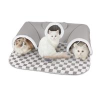 EQEUETN 2-in-1 Extra Large Cat Tunnels for Indoor cats Multiple Kittens,Washable Cat Tunnel Bed,Detachable Pet Play Tunnel Rug,Cozy Fluffy cave bed for Puppies/Rabbits，Anti-Slip Base (grey, 30"x22")