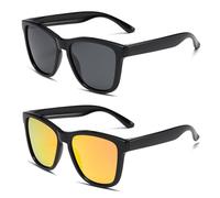 EQEUETN 2 Pcs Polarized Sunglasses Womens, 2025 Ladies Sunglasses With UV Protection, Retro Black Sun Glasses Men For Driving Running Fishing Fashion Accessories (Black/Red Lens)