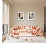 EQEUETN Chenille Boho Sofa Cover 2/3/4 Seater for Leather Sofas, corner sofa cover l shape with Tassel, Pet Couch Covers,Soft,Washable,Breathable,All-season Versatile Fit. (60-150" (Orange, 71"X71")