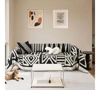 EQEUETN Chenille Boho Sofa Cover 2/3/4 Seater for Leather Sofas, corner sofa cover l shape with Tassel, Pet Couch Covers,Soft,Washable,Breathable,All-season Versatile Fit. (60-150" (Black, 71"X118")