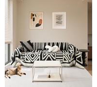 EQEUETN Chenille Boho Sofa Cover 2/3/4 Seater for Leather Sofas, corner sofa cover l shape with Tassel, Pet Couch Covers,Soft,Washable,Breathable,All-season Versatile Fit. (60-150" (Black, 71"X60")