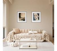 EQEUETN Chenille Boho Sofa Cover 2/3/4 Seater for Leather Sofas, corner sofa cover l shape with Tassel, Pet Couch Covers,Soft,Washable,Breathable,All-season Versatile Fit. (60-150" (Khaki, 71"X118")