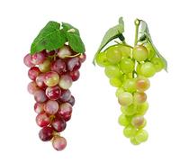 EQLEF 2 Bunches Artificial Grapes Plastic Fruits for Decoration, Green and Red Fake Grapes Fake Fruit Simulated Fruit for Home Kitchen Party Decor Vintage Wedding Favor (Grapes)
