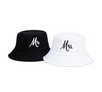 EQLEF 2 pcs Mr and Mrs Bucket Hat Wedding Gifts for Bride and Groom,White and Black Bachelorette Hats for Bridal Shower Decoration and Wedding Gifts for Bride and Groom