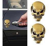 EQLEF® 2 Pieces 3D Skull Zinc Alloy Metal Car Motorcycle Sticker Skull Emblem Badge Car Styling Stickers Accessories - 2 pack (Golden)