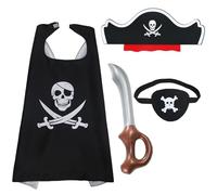 EQLEF 4 Pieces Kids Pirate Costume Set, Pirate Cape Kids Eye Patches Captain Hat and Inflatable Sword Carnival Costumes for Dress Up Set Children 4-10 Years Old